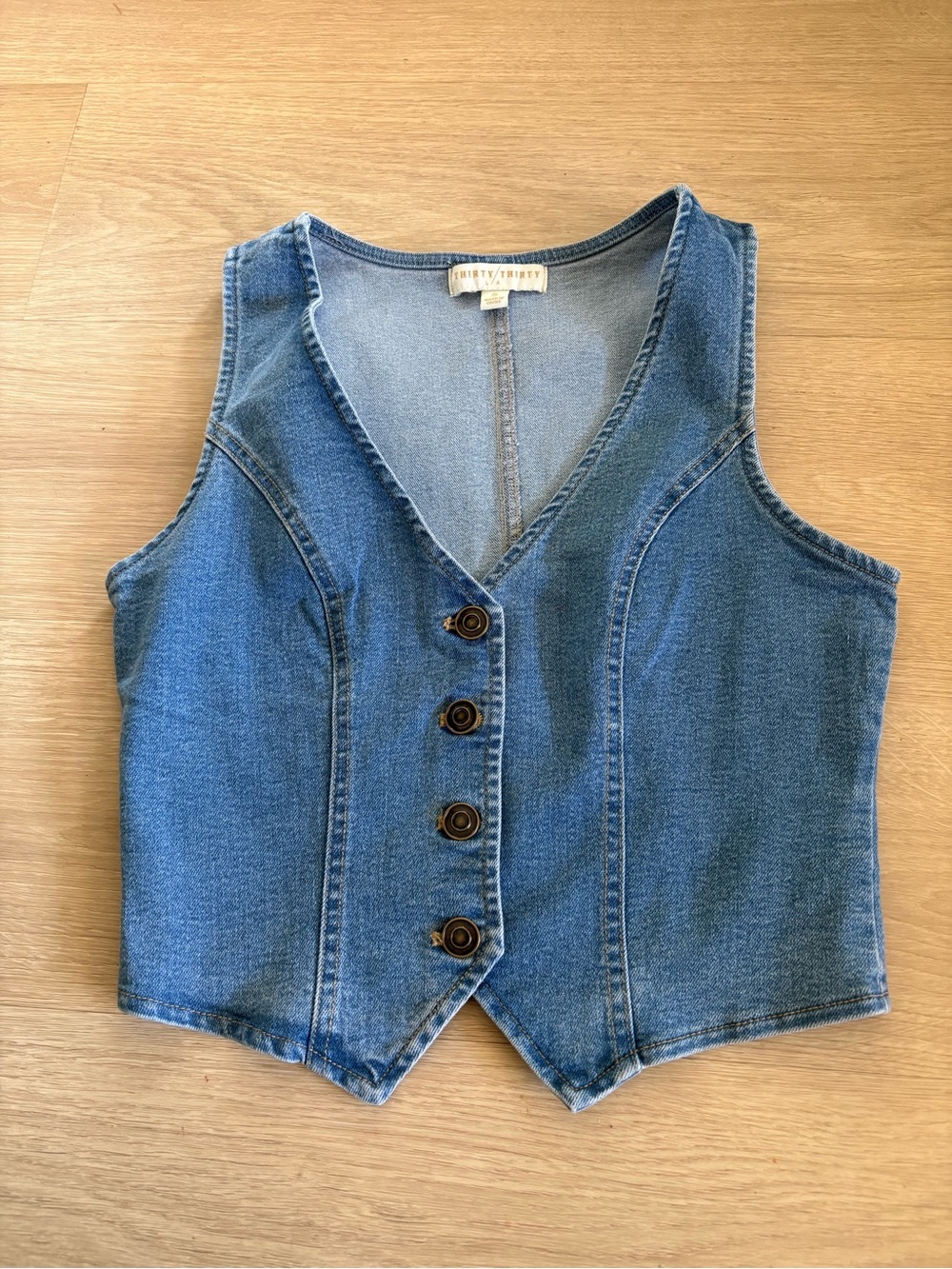 Denim Button-Up Vest with V-Neck Size Small